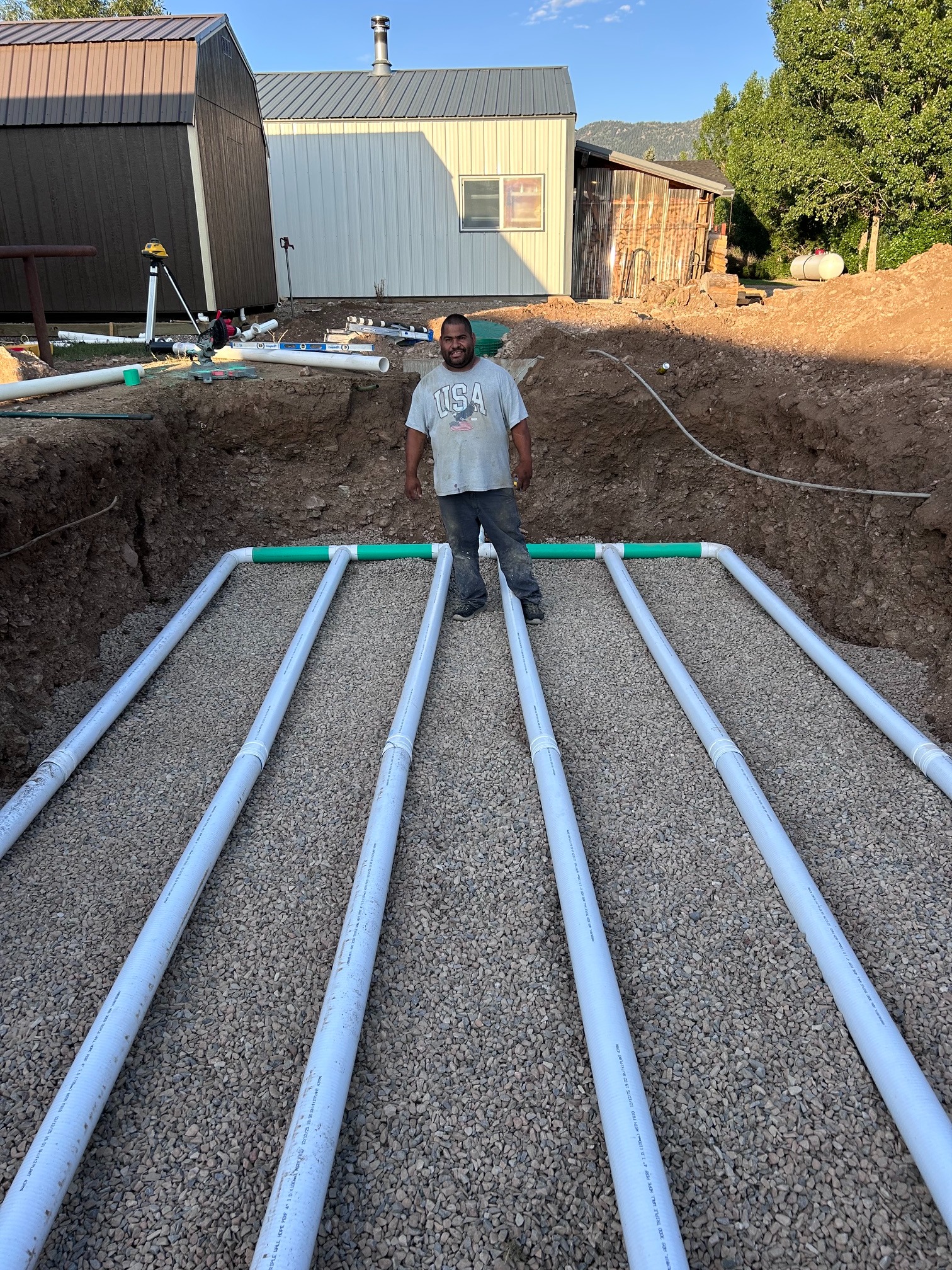 Completed septic leach field piping installation